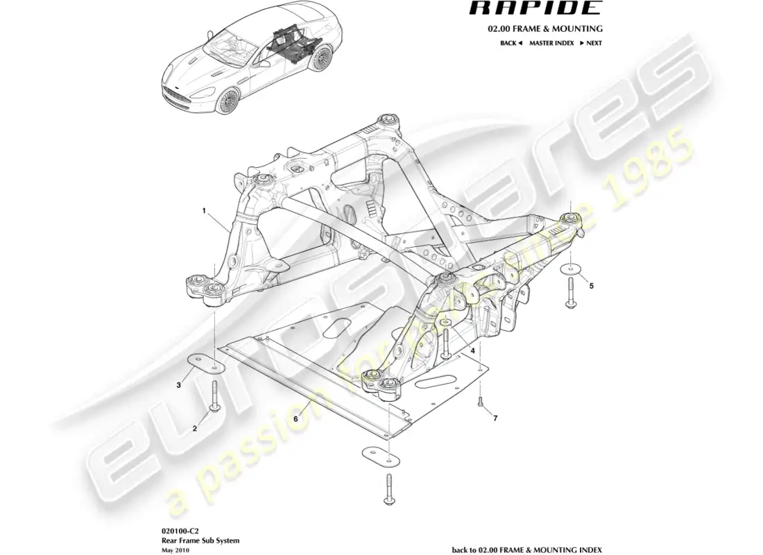 aston martin rapide (2019) subchasis trasero diagrama de piezas