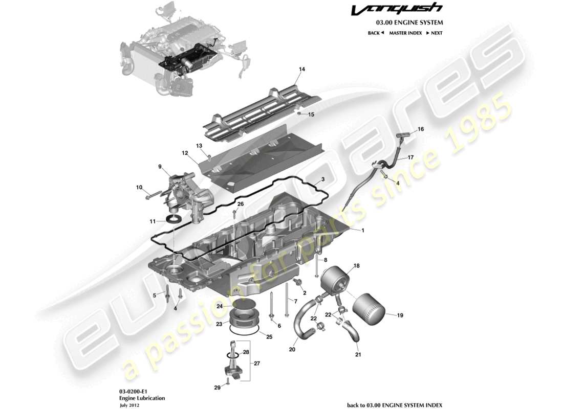 aston martin vanquish (2018) diagrama de piezas de lubricación del motor