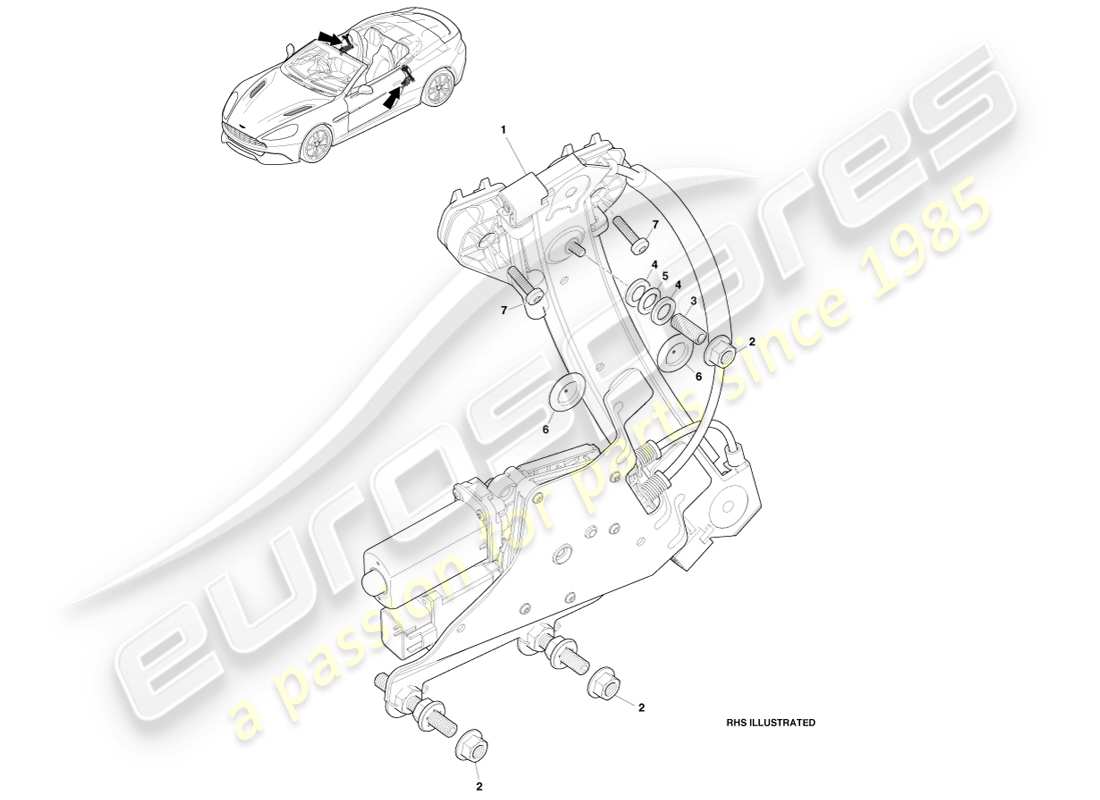 aston martin vanquish (2014) elevalunas del cuarto trasero, volante diagrama de piezas