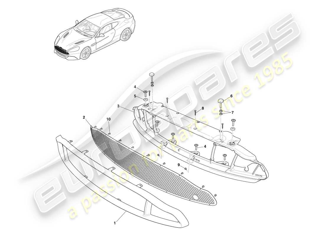 aston martin vanquish (2014) parrilla del radiador, diagrama de piezas s