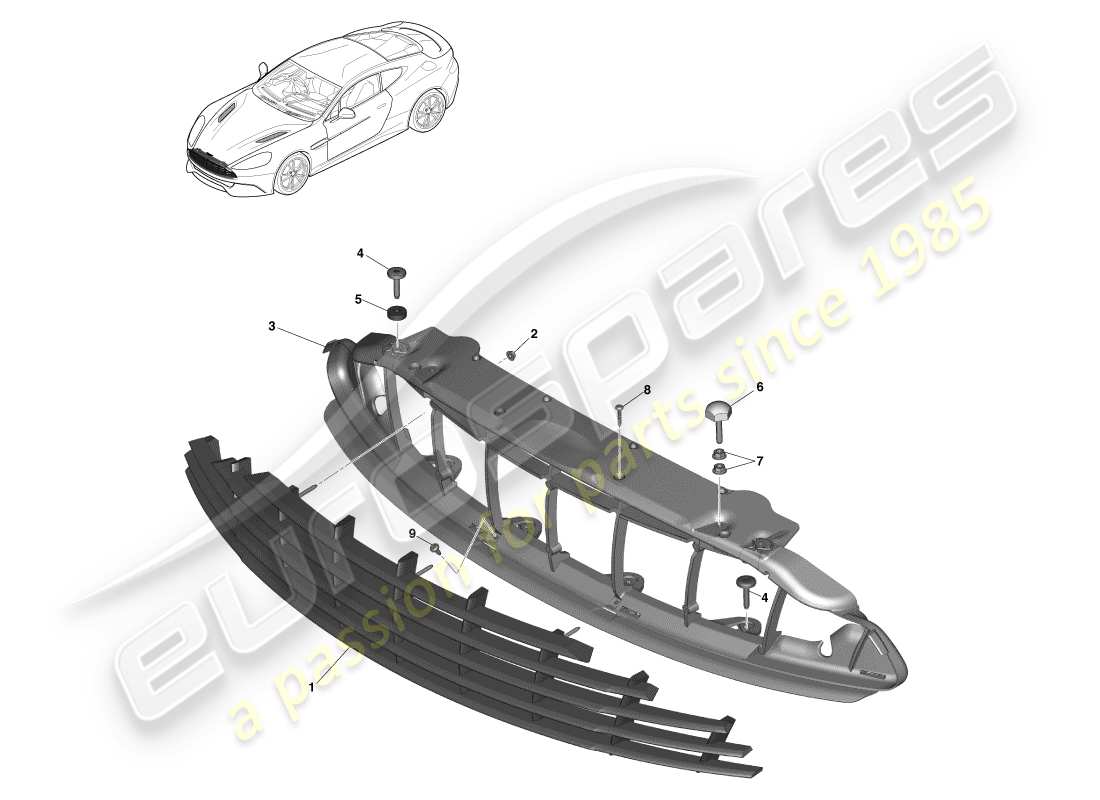 aston martin vanquish (2014) diagrama de piezas de la parrilla del radiador