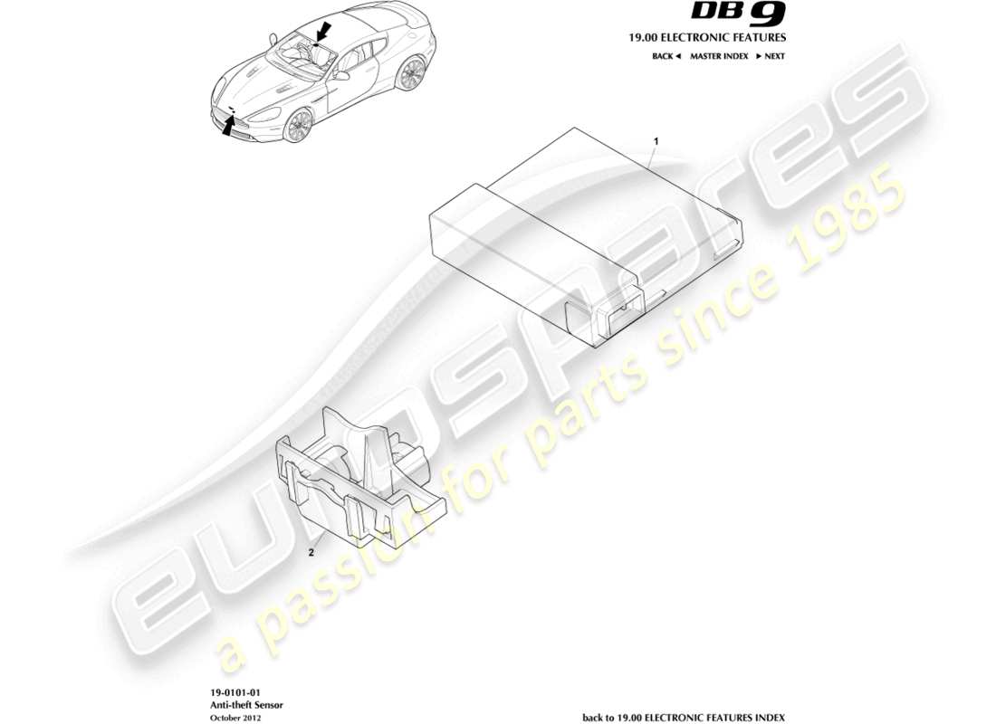 aston martin db9 (2016) diagrama de piezas de los sensores de alarma