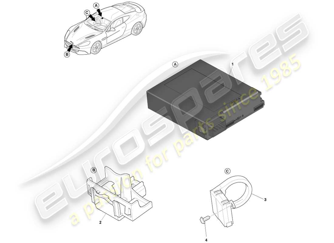 aston martin vanquish (2014) sensores de alarma diagrama de piezas
