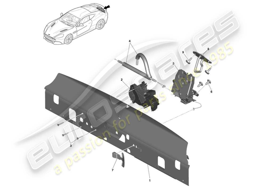 aston martin vanquish (2014) diagrama de piezas de los pestillos de cierre trasero