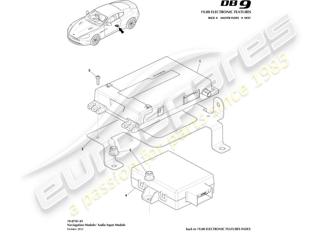 aston martin db9 (2013) diagrama de piezas del módulo de navegación