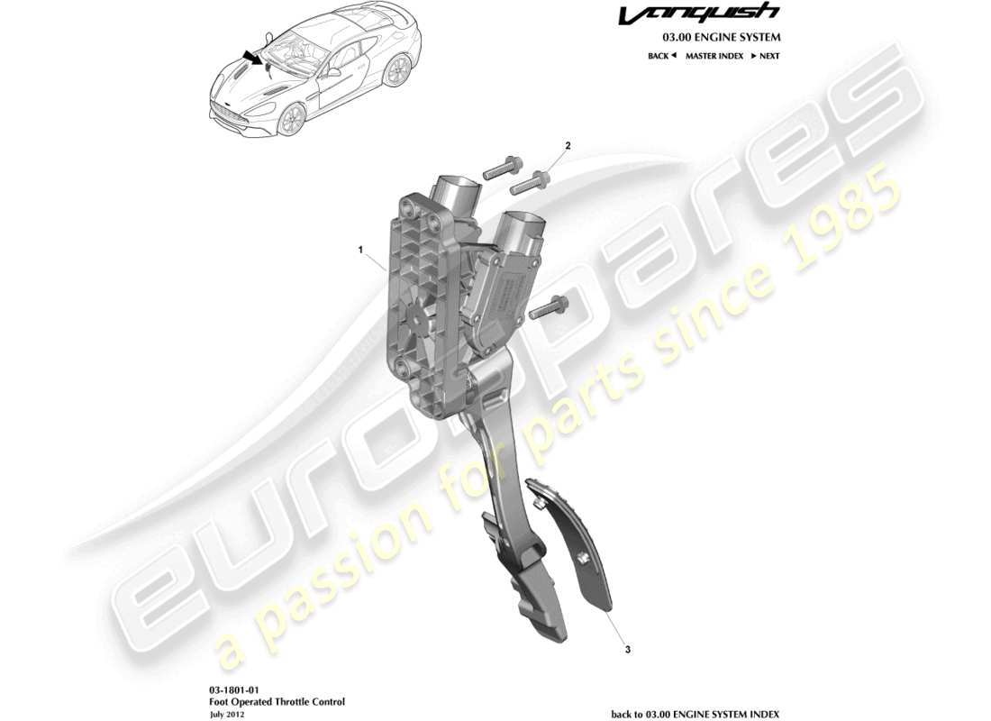aston martin vanquish (2017) throttle control diagrama de piezas