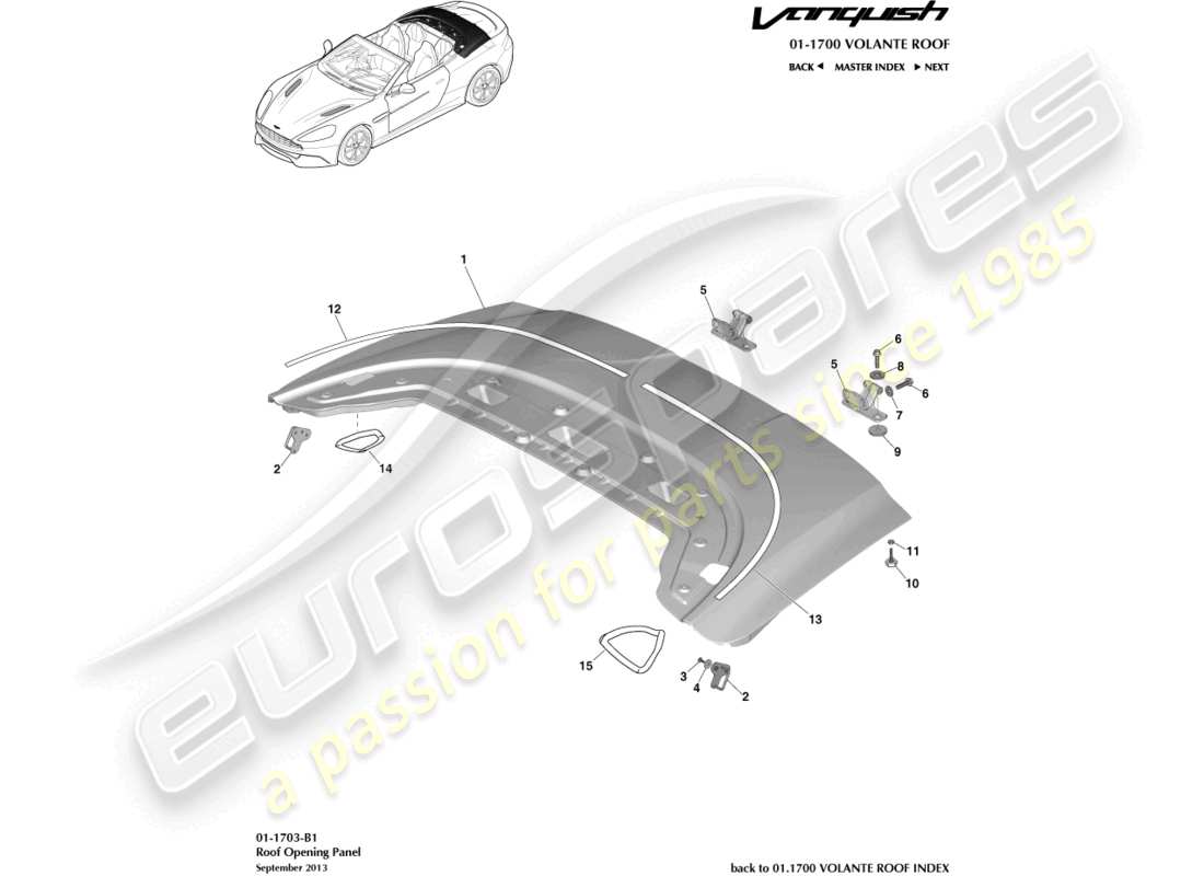 aston martin vanquish (2016) roof opening panel diagrama de piezas