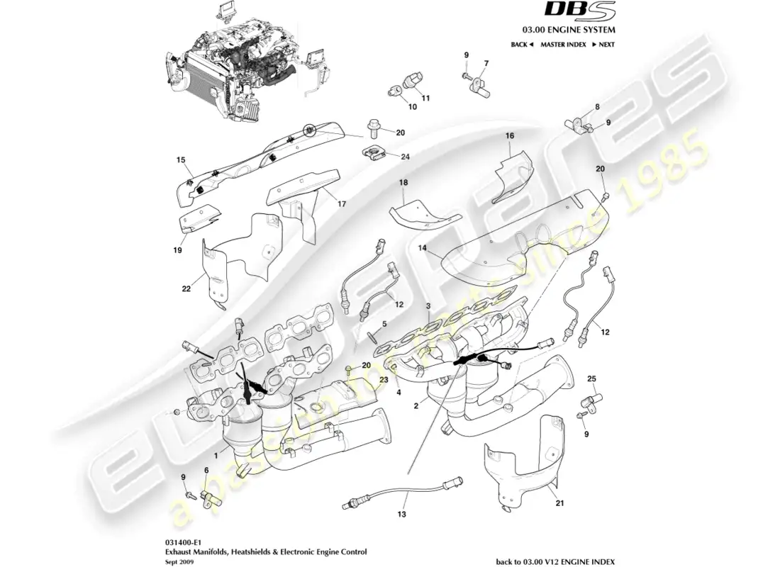 aston martin dbs (2011) colectores de escape diagrama de piezas