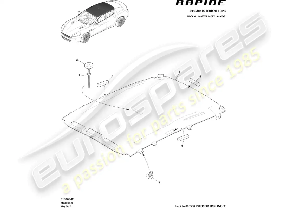 aston martin rapide (2017) diagrama de piezas del conjunto del techo interior
