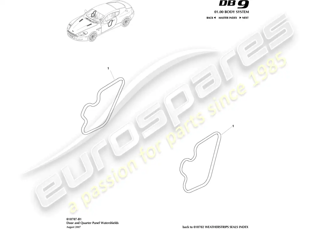 aston martin db9 (2012) diagrama de piezas de watershields