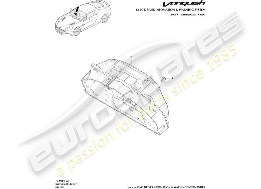 aston martin vanquish (2016) combinación de instrumentos diagrama de piezas