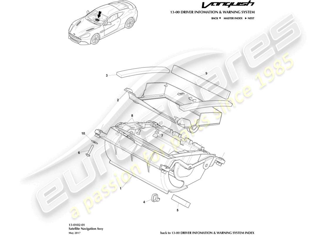 aston martin vanquish (2016) asamblea de navegación por satélite diagrama de piezas
