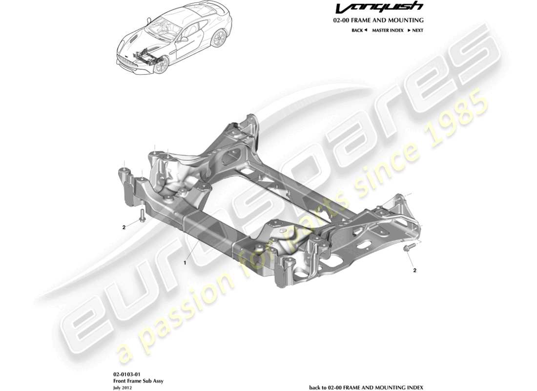aston martin vanquish (2017) subchasis delantero diagrama de piezas