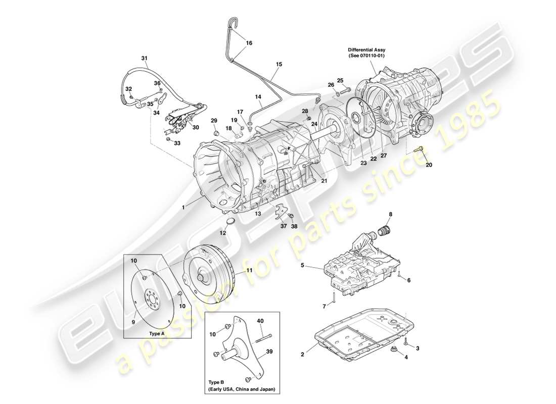 aston martin vanquish (2013) transmisión, 6spd diagrama de piezas