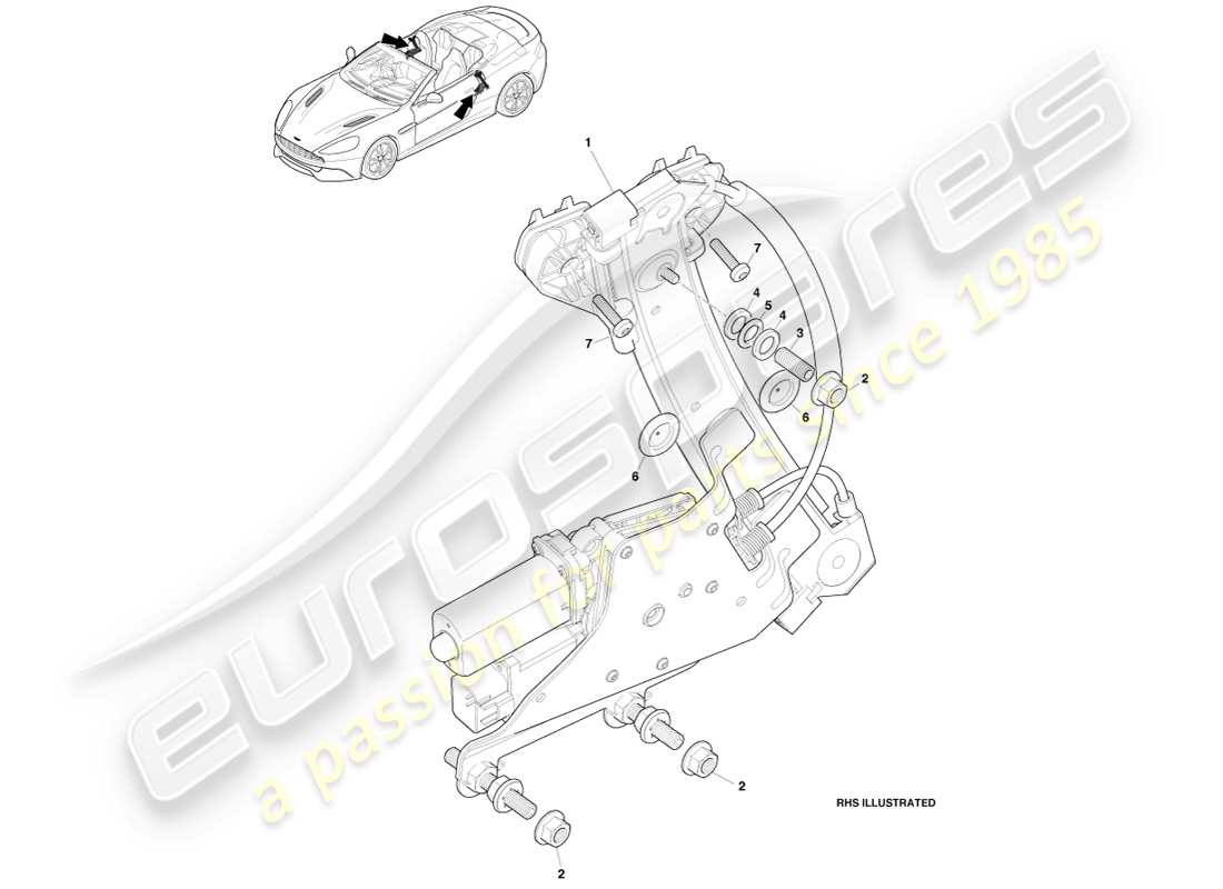 aston martin vanquish (2013) elevalunas del cuarto trasero, volante diagrama de piezas