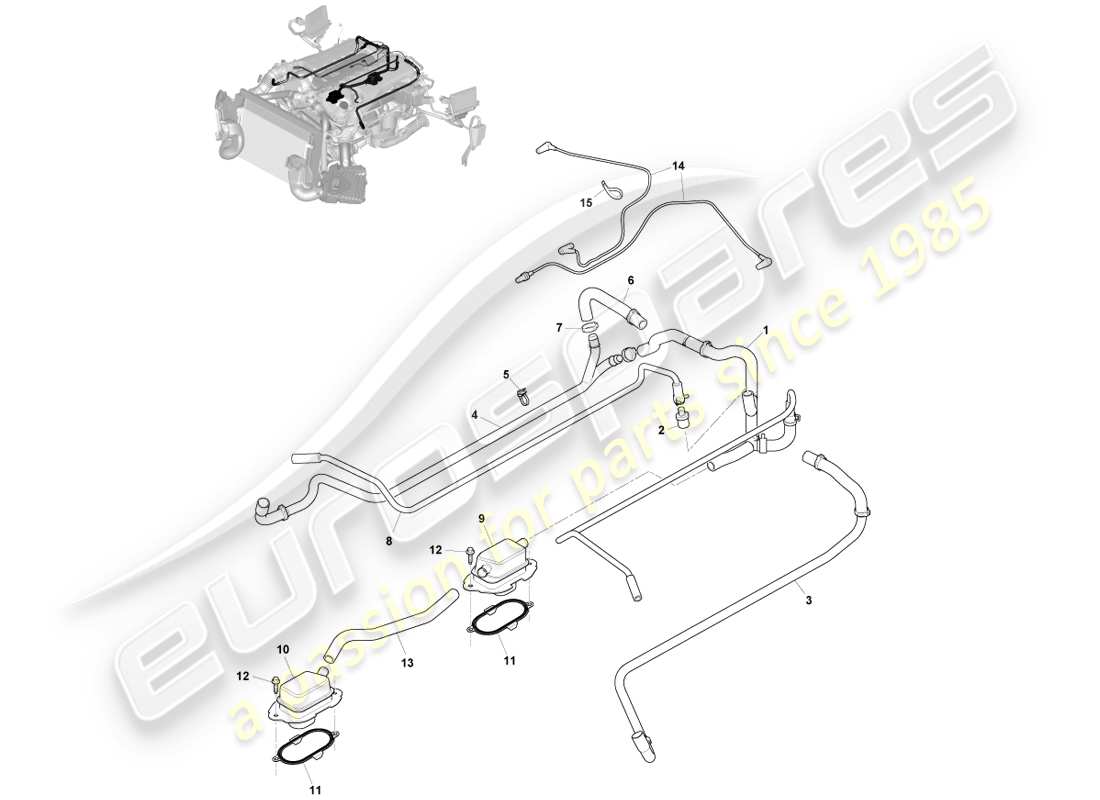 aston martin vanquish (2014) control de emisión diagrama de piezas