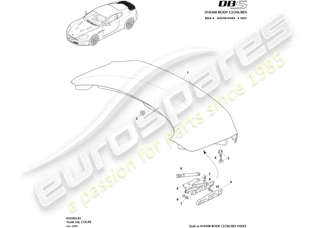 aston martin dbs (2014) tapa del maletero, cupé diagrama de piezas
