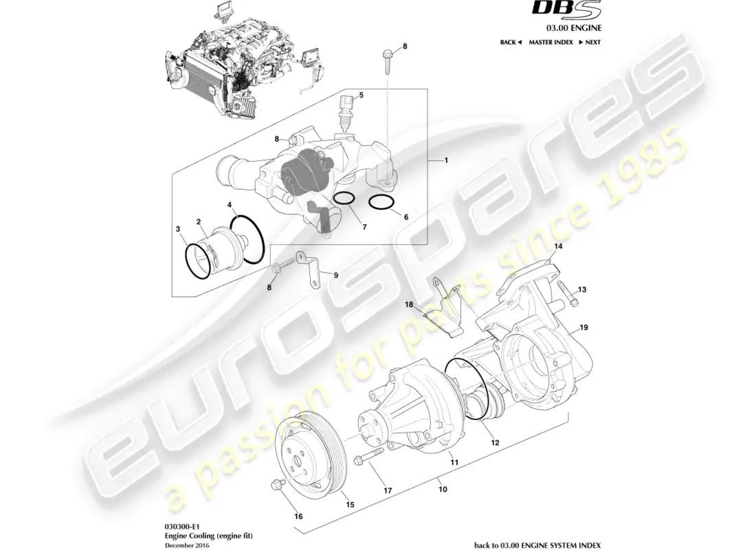 aston martin dbs (2014) refrigeración del motor diagrama de piezas