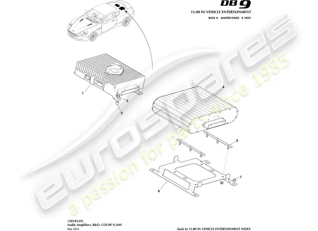 aston martin db9 (2012) amplificadores premium, diagrama de piezas cupé