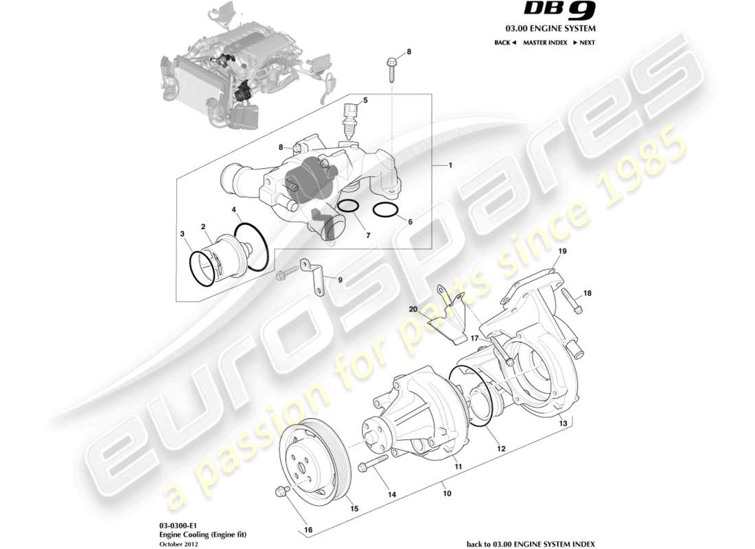 aston martin db9 (2015) diagrama de piezas de refrigeración del motor