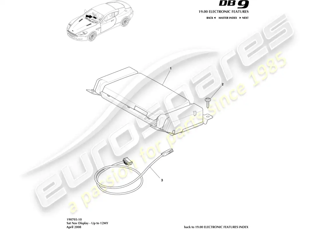 aston martin db9 (2012) pantalla de navegación por satélite, hasta 12my diagrama de piezas