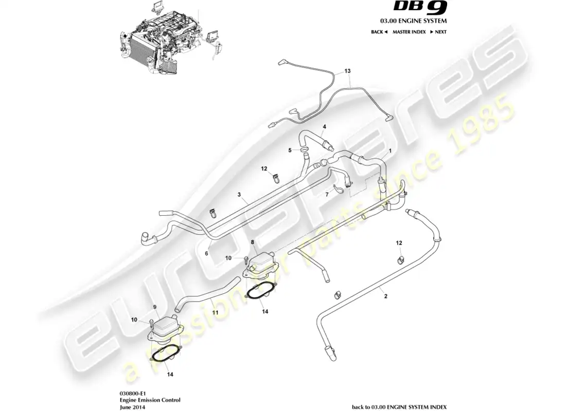aston martin db9 (2012) diagrama de piezas de control de emisiones