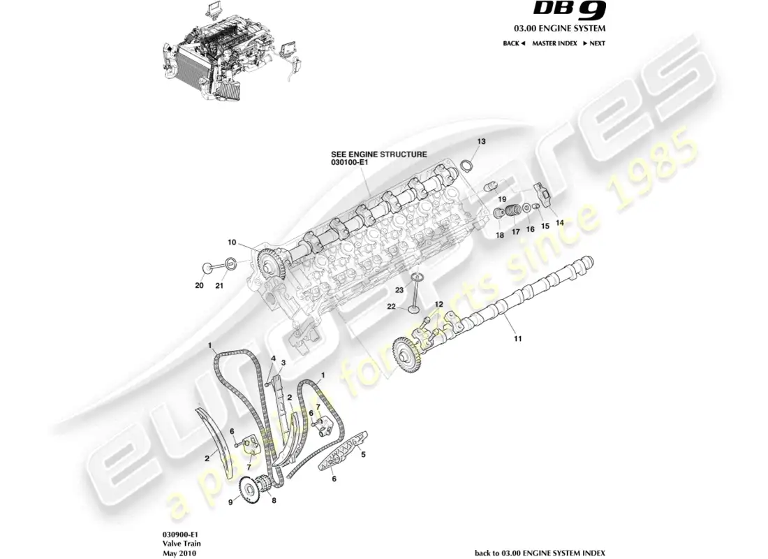 aston martin db9 (2012) valve train diagrama de piezas