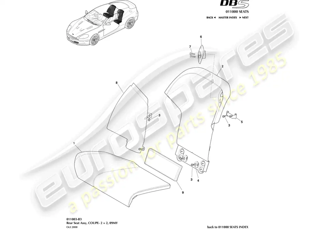 aston martin dbs (2010) fiador trasero, 2+2 cupé diagrama de piezas