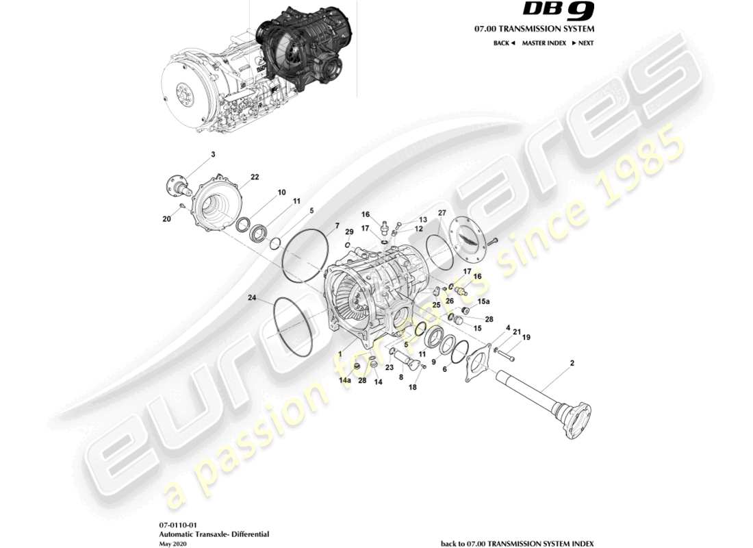 aston martin db9 (2013) diferencial diagrama de piezas