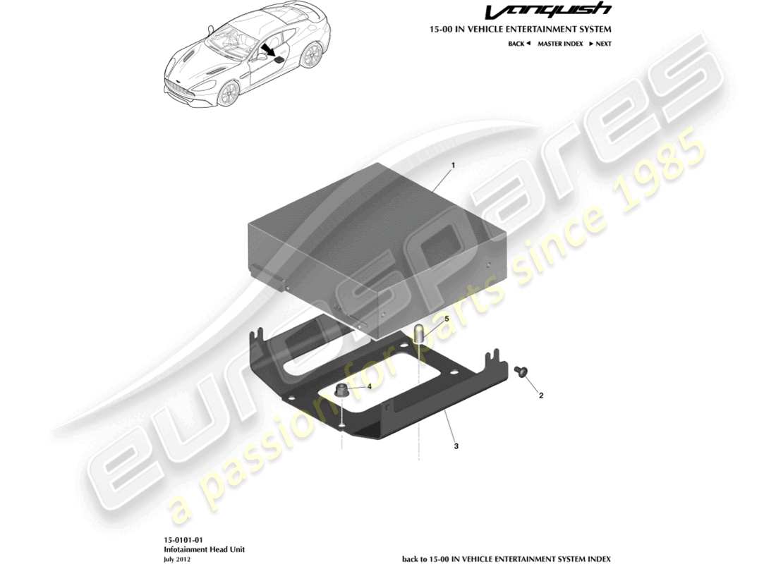 aston martin vanquish (2016) unidad principal de infoentretenimiento diagrama de piezas