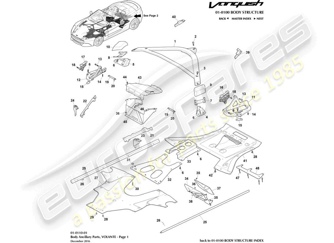 aston martin vanquish (2015) piezas auxiliares, volante, página 1 diagrama de piezas