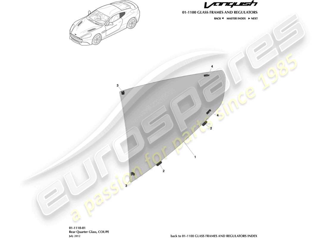 aston martin vanquish (2015) vidrio trasero, cupé diagrama de piezas
