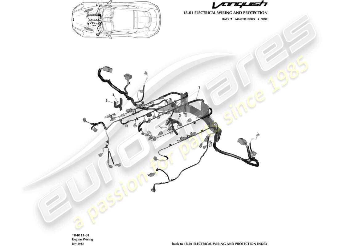 aston martin vanquish (2015) arnés del motor diagrama de piezas