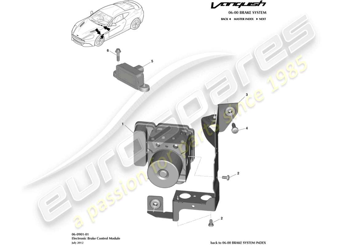 aston martin vanquish (2016) diagrama de piezas del módulo de freno electrónico