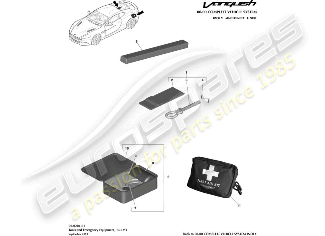 aston martin vanquish (2015) equipo de emergencia, 14.5 mi diagrama de piezas