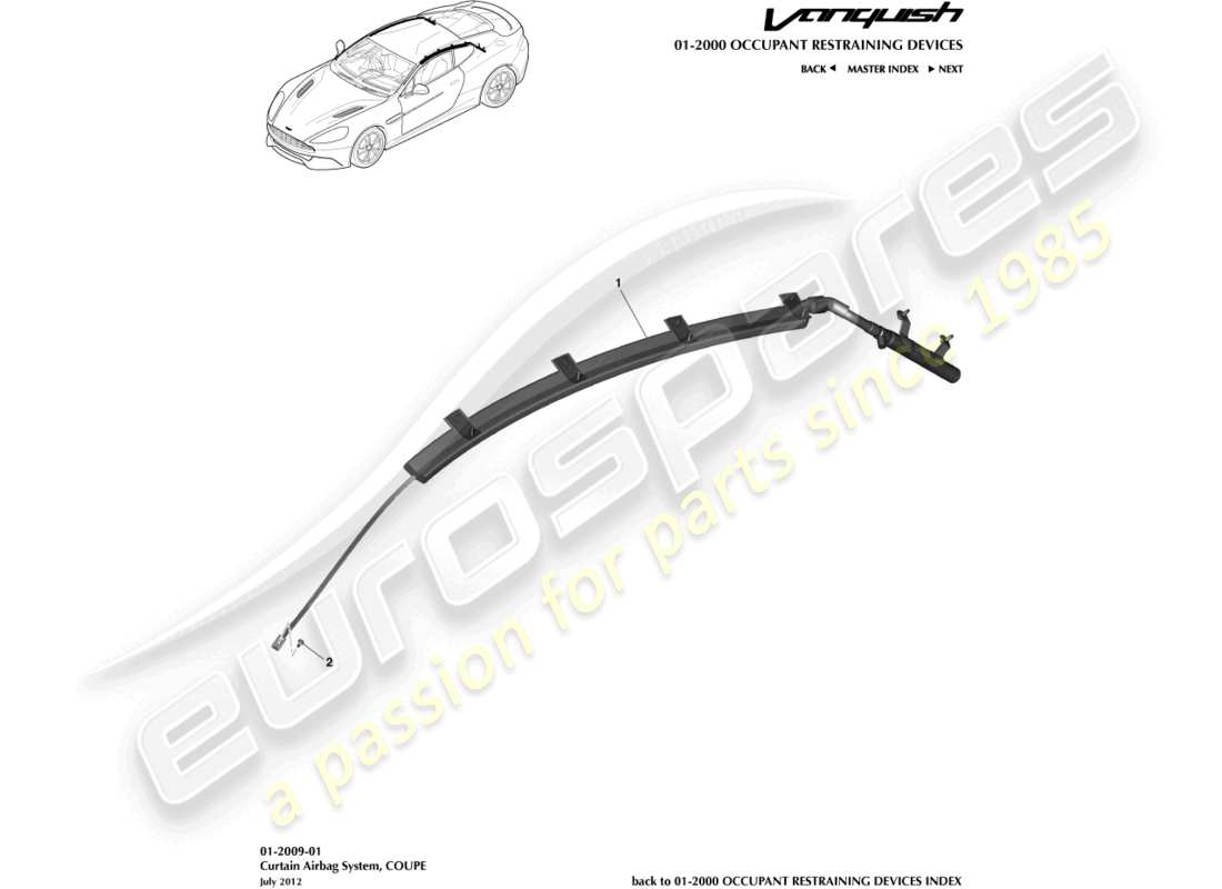 aston martin vanquish (2016) airbag de cortina, diagrama de piezas del cupé