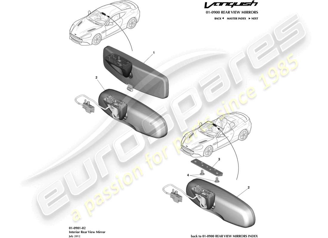 aston martin vanquish (2016) espejo interior diagrama de piezas