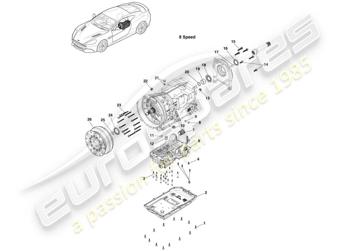 aston martin vanquish (2013) kits de transmisión, 8spd diagrama de piezas