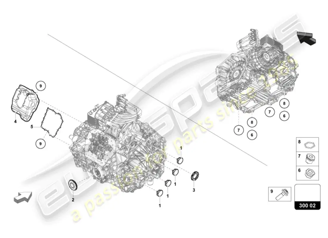 lamborghini revuelto coupe (2024) componentes exteriores para caja de cambios diagrama de piezas