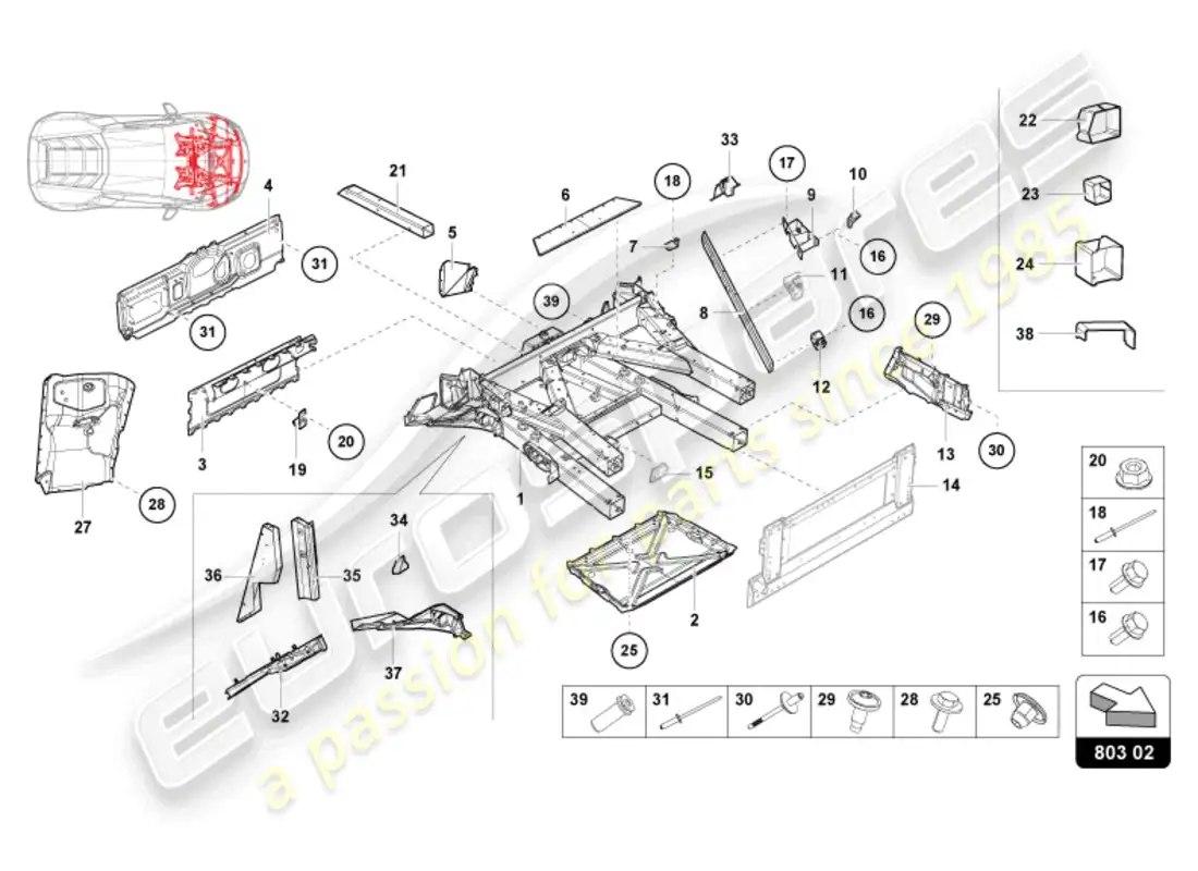 lamborghini tecnica (2024) marco frontal diagrama de piezas