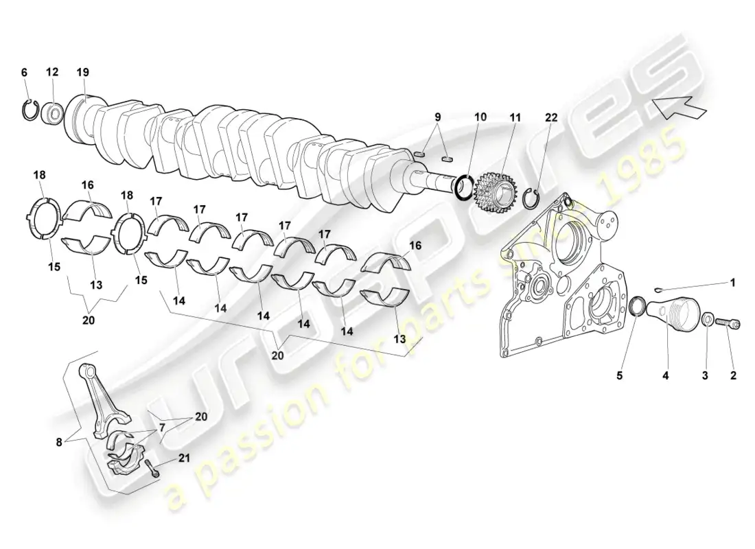 lamborghini lp640 coupe (2008) cigüeñal diagrama de piezas