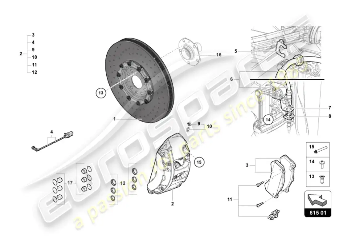 lamborghini ultimae (2022) disco de freno delantero diagrama de piezas