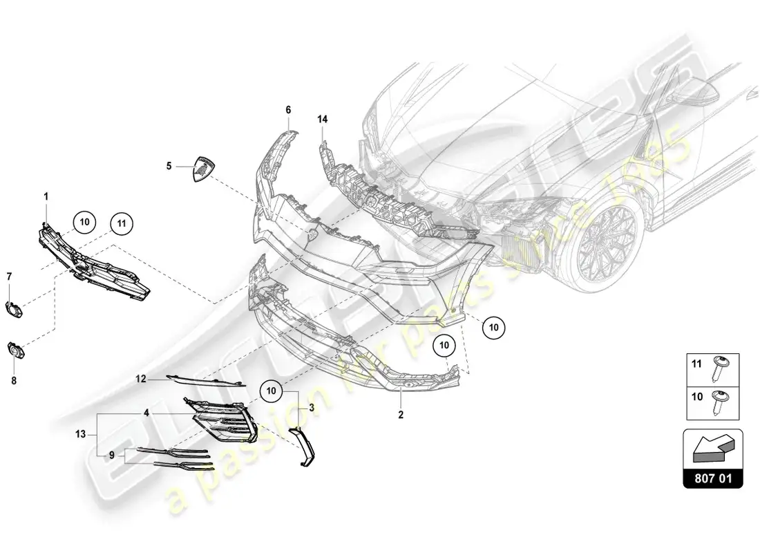 lamborghini urus (2022) inserto para parachoques delantero diagrama de piezas