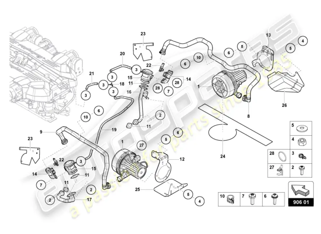 lamborghini ultimae (2022) bomba de aire secundario diagrama de piezas