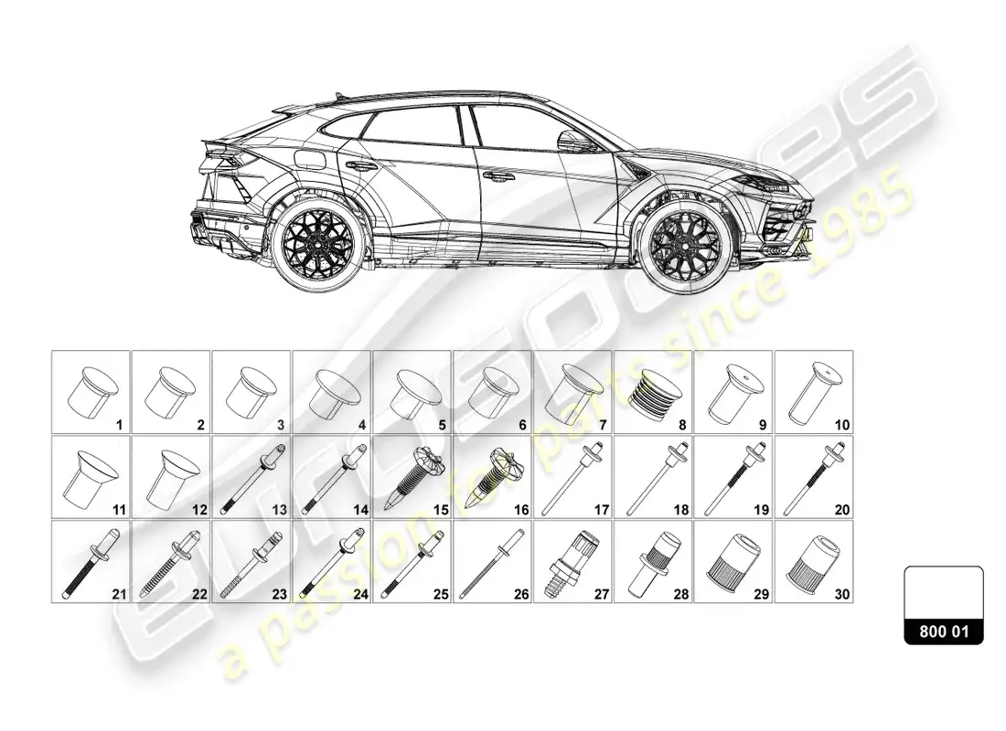 lamborghini urus (2020) montaje para carrocería diagrama de piezas