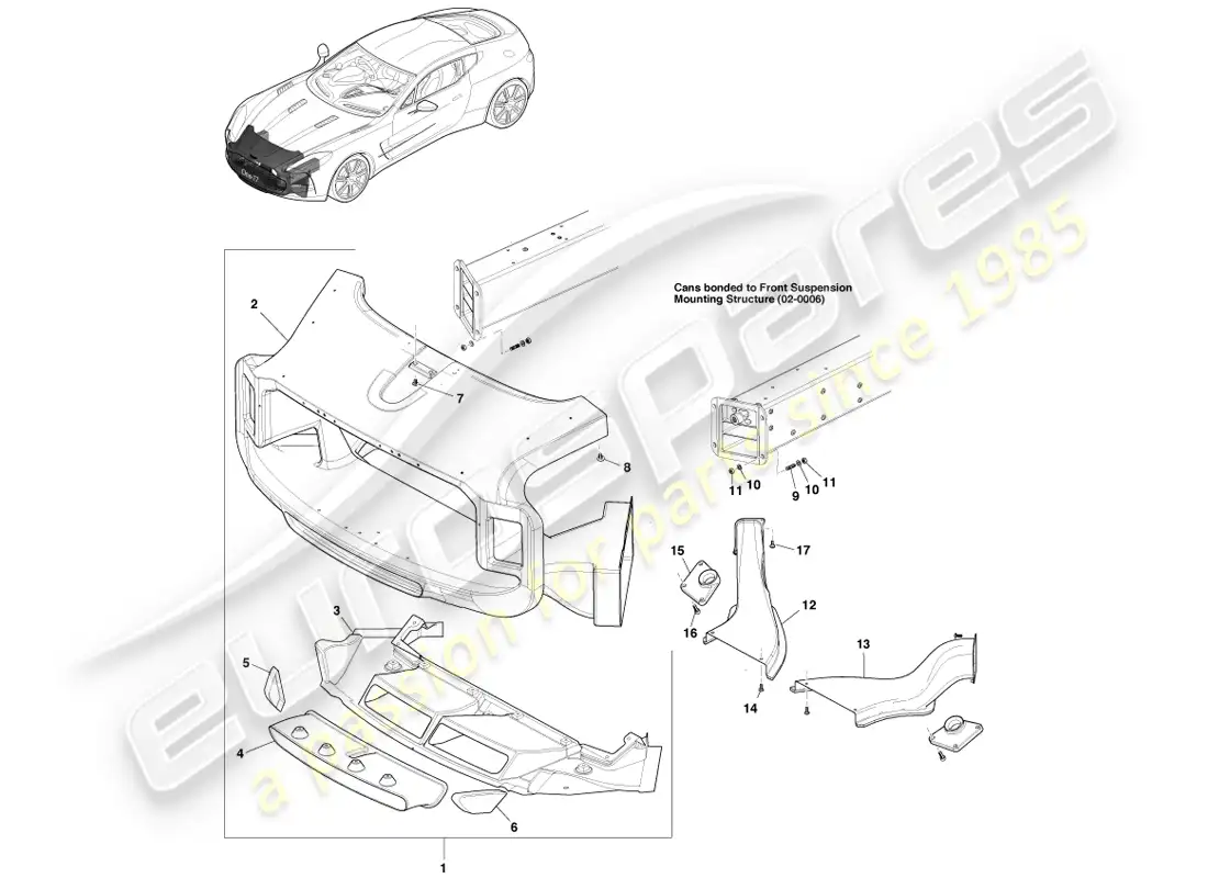 aston martin one-77 (2011) panel de apertura de rejilla diagrama de piezas