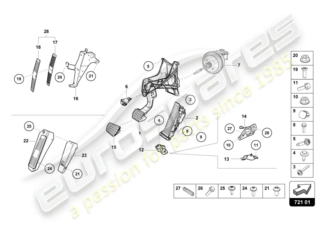 lamborghini tecnica (2024) freno y aceleración. palanca mecanica. diagrama de piezas