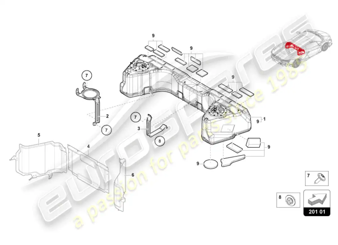 lamborghini revuelto coupe (2024) depósito de combustible diagrama de piezas