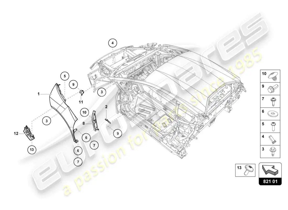 lamborghini tecnica (2024) protector de ala delantero diagrama de piezas