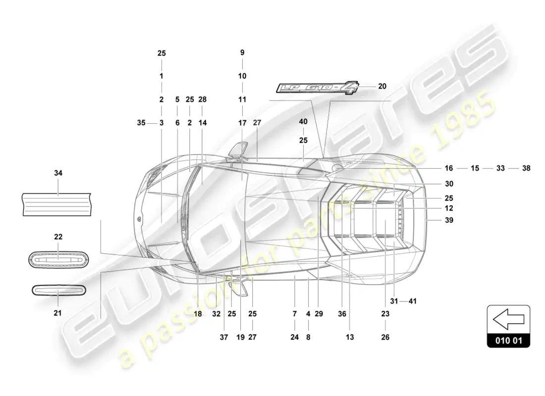 lamborghini evo coupe 2wd (2022) inscripciones/letras diagrama de piezas